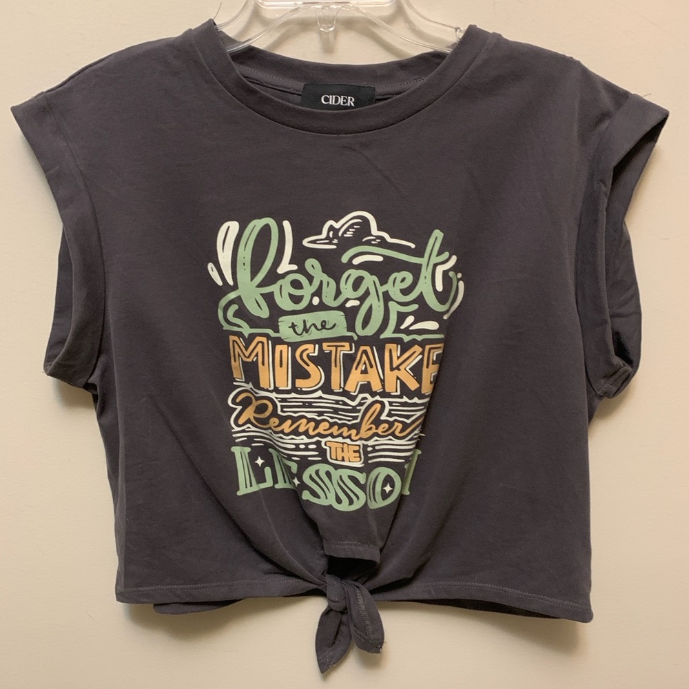 CIDER Oversized Prupelish Gray  Graphic Tie-Front Top